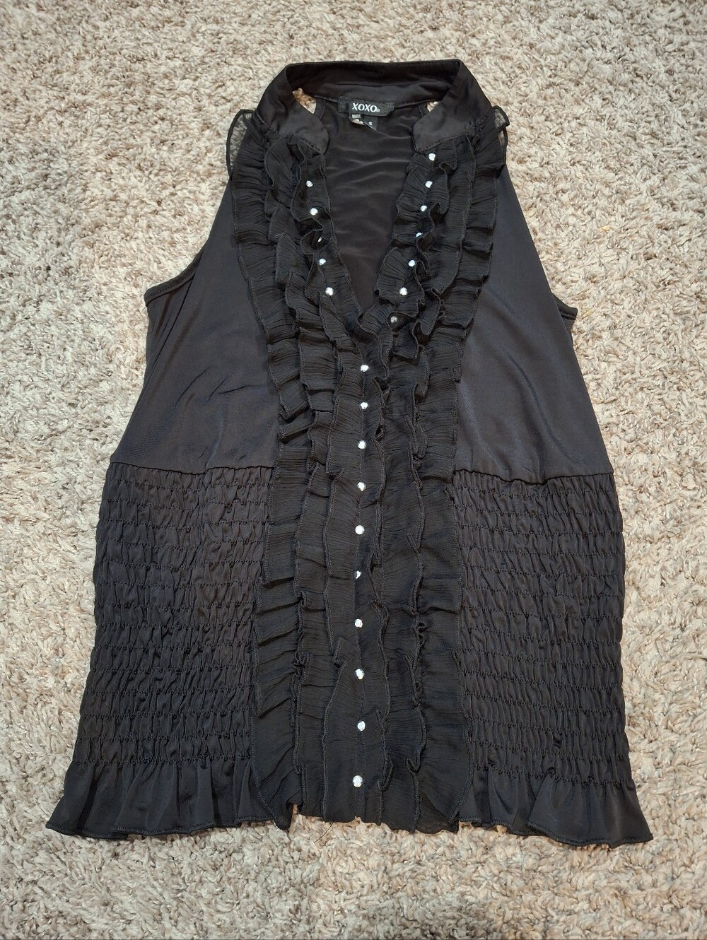 XOXO Black Ruffle-Front Sleeveless Smocked Waist Size Small